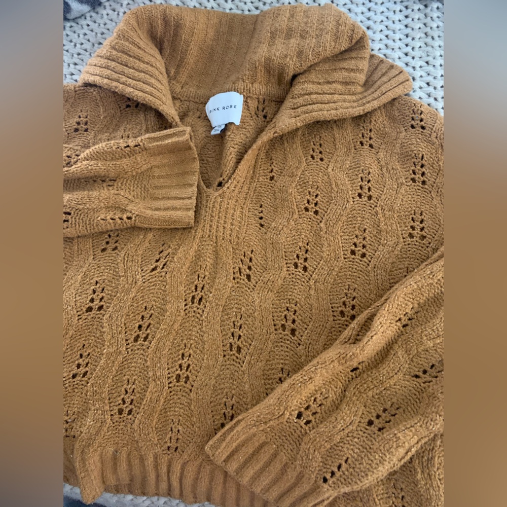 Pink Rose Tan Cowl Neck Sweater